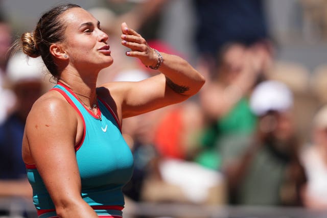 Aryna Sabalenka of Belarus blows a kiss 
