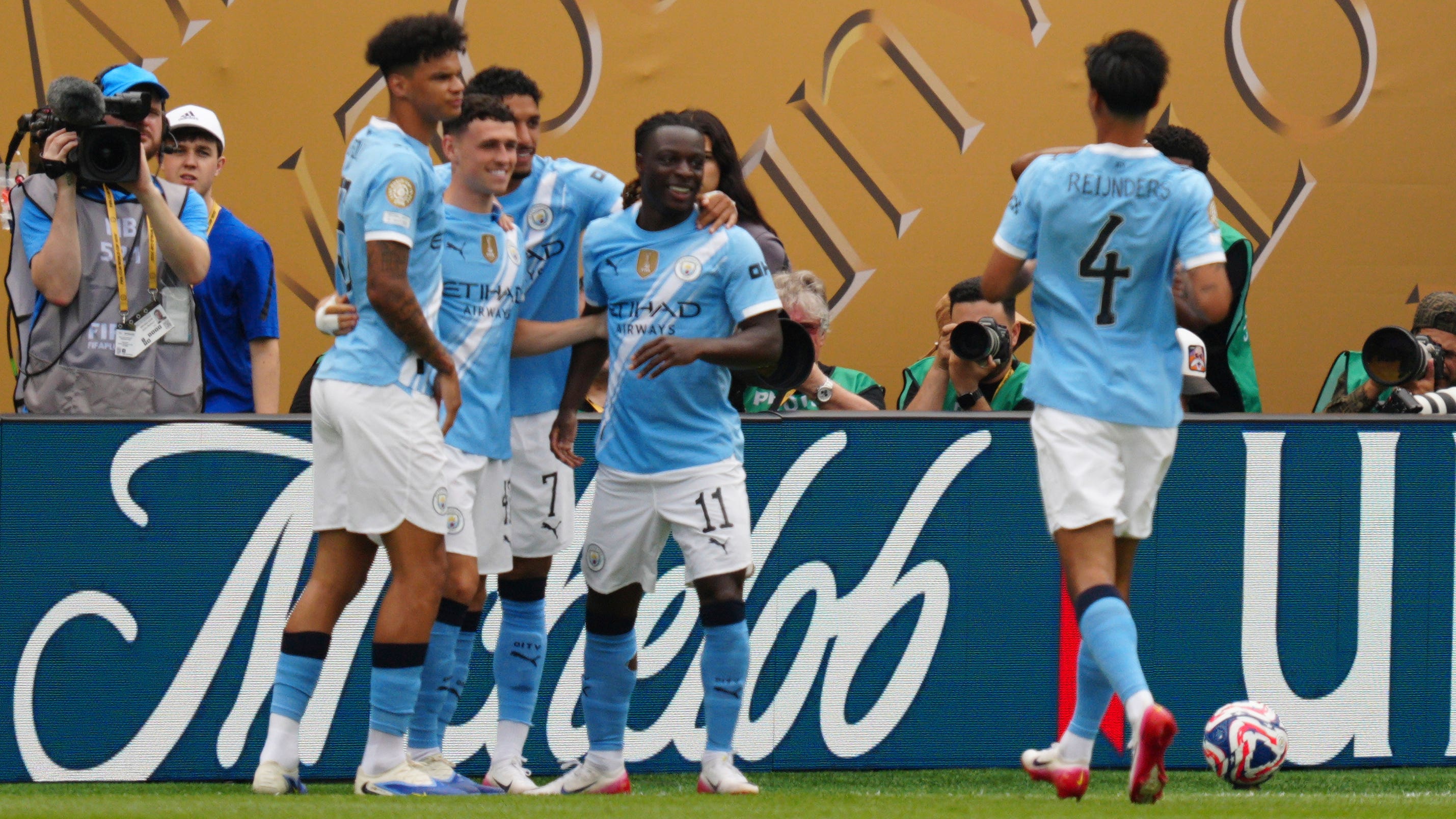 Manchester City eased to victory in their Club World Cup opener despite Rico Lewis’ late dismissal (Derik Hamilton/AP)