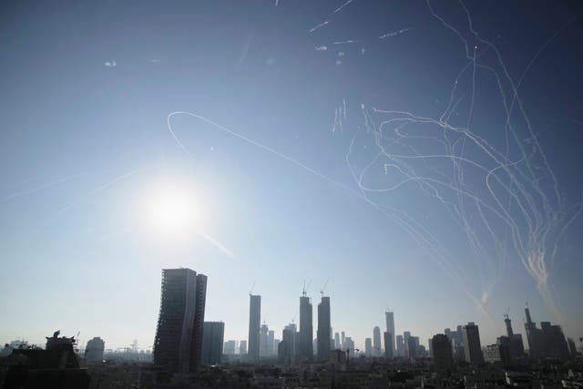 Israeli air defence system fires to intercept missiles during an Iranian attack over Tel Aviv