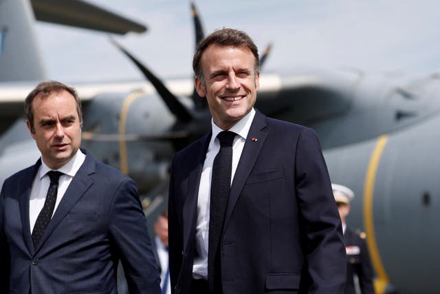Sebastien Lecornu, left, and French president Emmanuel Macron 