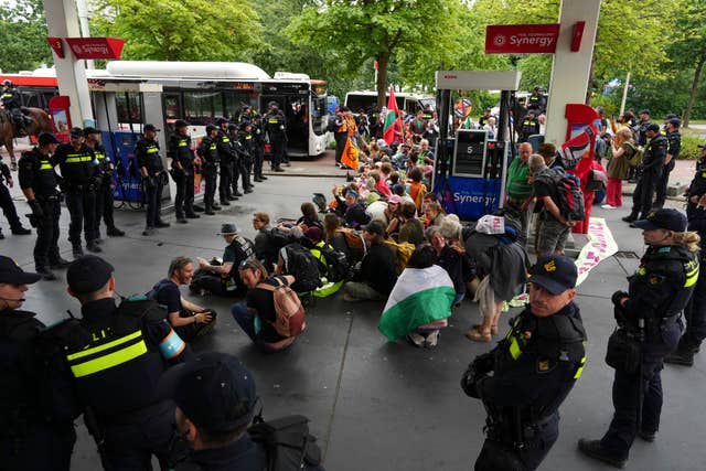 Police block demonstrators protesting against the Nato summit in The Hague, Netherlands 