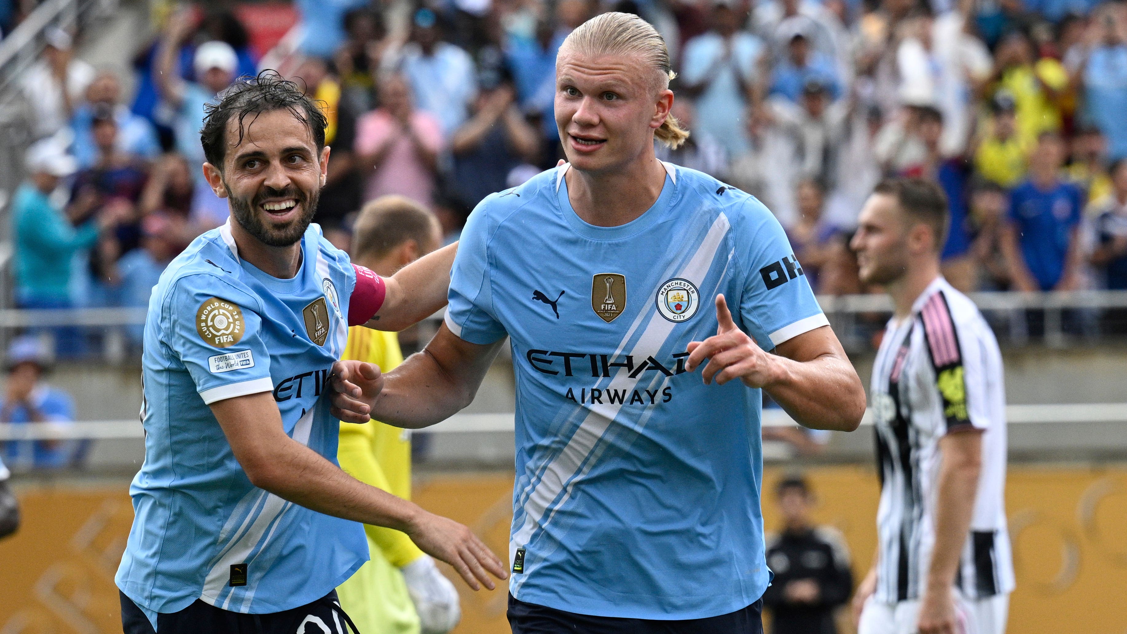 Erling Haaland celebrates his goal (Phelan Ebenhack/AP)
