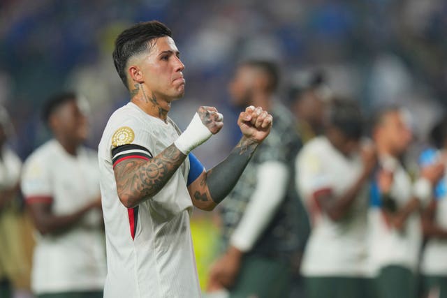 Chelsea’s Enzo Fernandez celebrates victory over Palmeiras at the Club World Cup