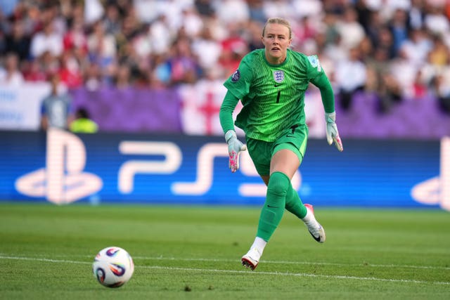 England goalkeeper Hannah Hampton runs for the ball