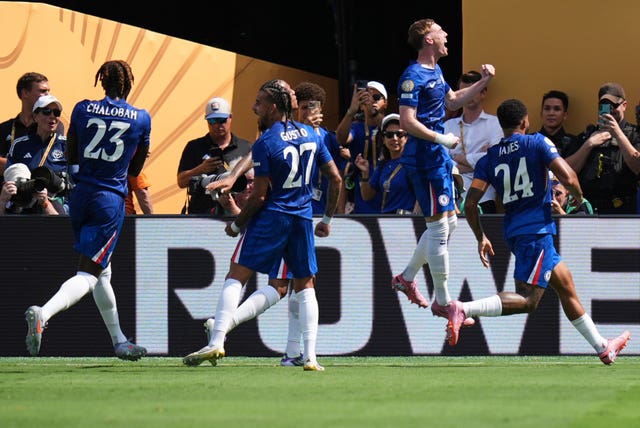 Chelsea’s Cole Palmer celebrates after scoring his side’s second goal in the Club World Cup final