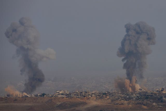 Smoke from an explosion rises in the northern Gaza Strip