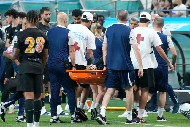 James Maddison is carried off the pitch by medical staff after being injured during a pre-season friendly against Newcastle in Seoul on August 3 