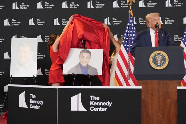 Sylvester Stallone is unveiled by President Donald Trump to be a recipient of the Kennedy Centre Honours at the Kennedy Centre in Washington