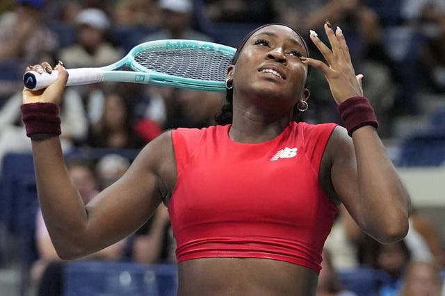 Coco Gauff reacts to losing a point