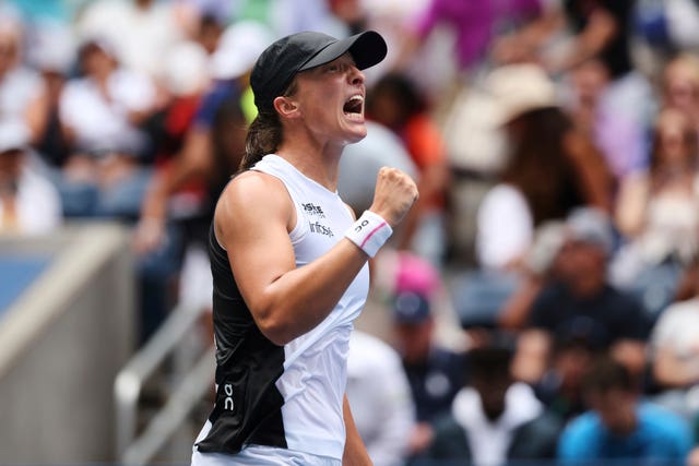 Iga Swiatek celebrates beating Ekaterina Alexandrova