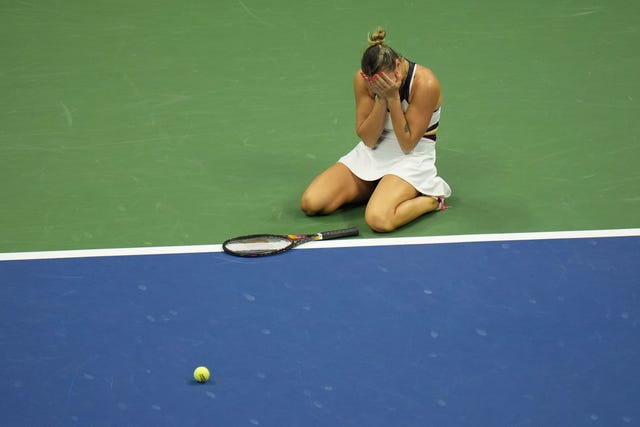 Aryna Sabalenka reacts after winning the US Open