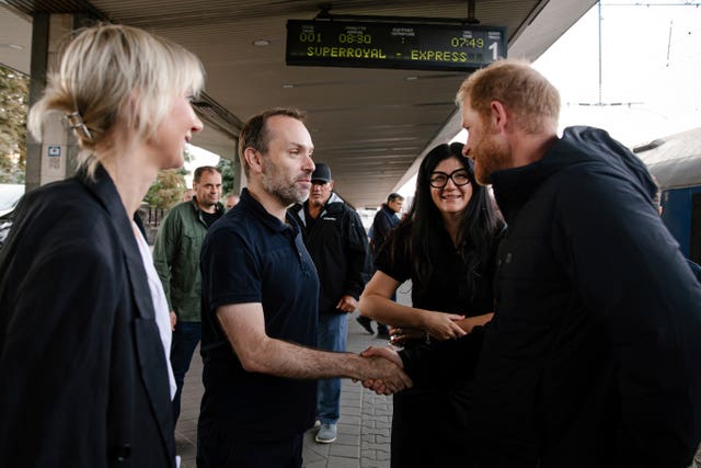 Duke of Sussex at a train station in the Kyiv region of Ukraine