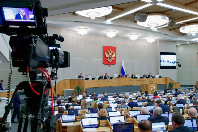 Deputies attend a session at the State Duma in Moscow