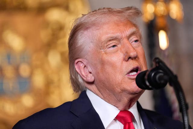 US president Donald Trump speaks at his Mar-a-Lago club in Palm Beach, Florida, on Monday 