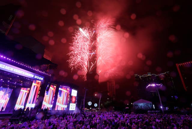 Fireworks explode from the Taipei 101 building during the celebrations in Taiwan