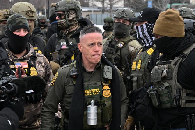 US Border Patrol Commander Gregory Bovino arriving at the scene of the protests