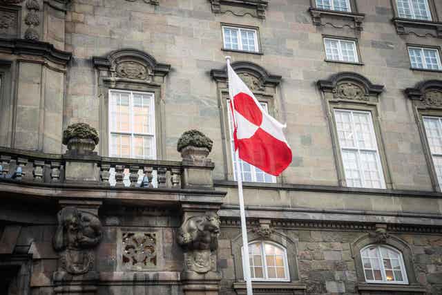The Greenlandic flag outside the Danish parliament in Copenhagen