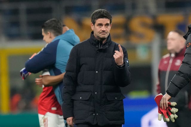 Inter Milan coach Cristian Chivu reacts at full-time against Arsenal
