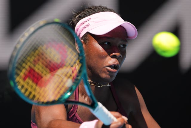 Victoria Mboko strikes a forehand