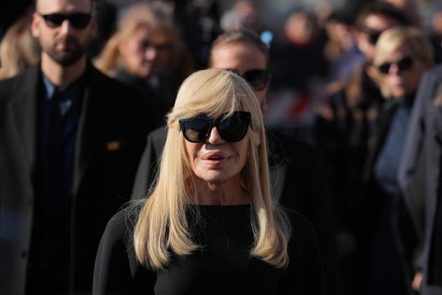 Donatella Versace arrives to attend the funeral of fashion designer Valentino Garavani at the St Mary of Angels Basilica in Rome