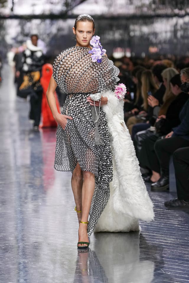 A model wears a creation as part of the Christian Dior Spring/Summer 2026 Haute Couture collection presented in Paris, Monday, Jan. 26, 2026. (AP Photo/Aurelien Morissard) Christian Dior S/S 2026