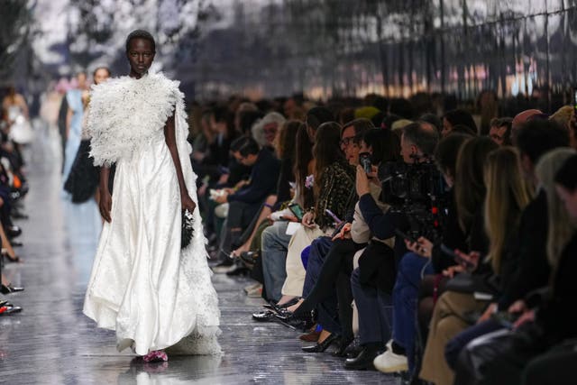 A model wears a creation as part of the Christian Dior Spring/Summer 2026 Haute Couture show