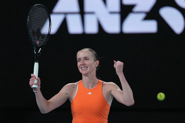 Elina Svitolina celebrates beating Coco Gauff 