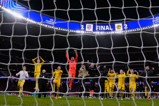 Bodo/Glimt players celebrate at the end of the match