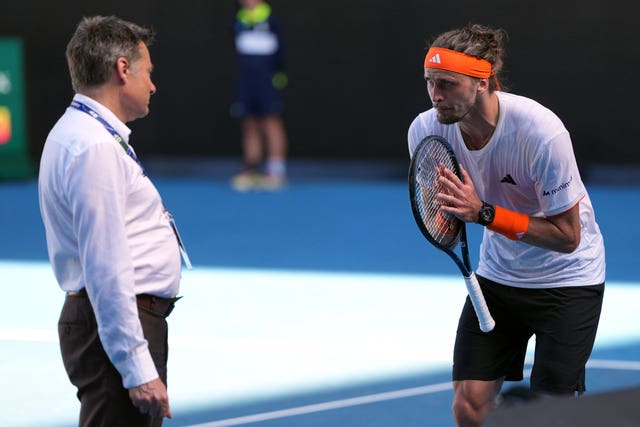 Alexander Zverev argues with tournament supervisor Andreas Egli