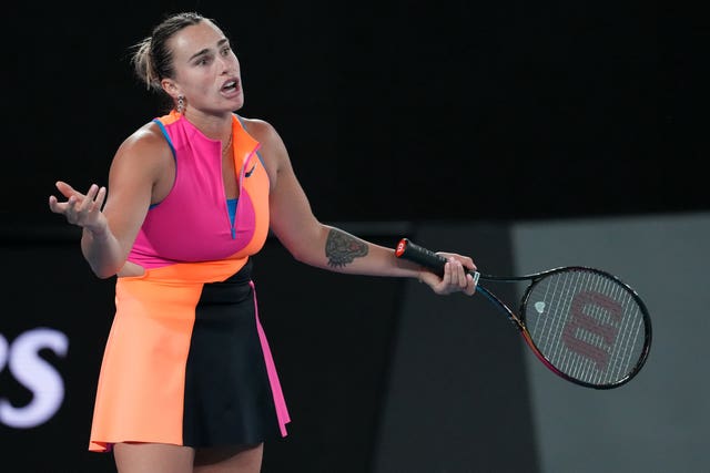 Aryna Sabalenka shows her frustration