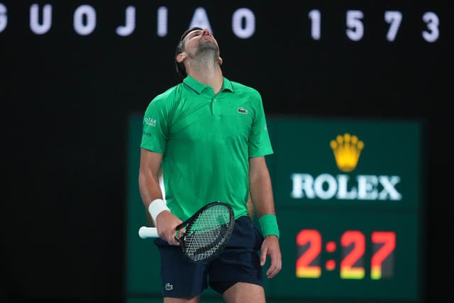 Novak Djokovic looks to the skies