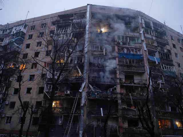 A damaged apartment building in Kramatorsk, Donetsk region 