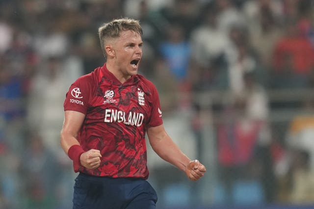England’s Sam Curran celebrates after winning against Nepal