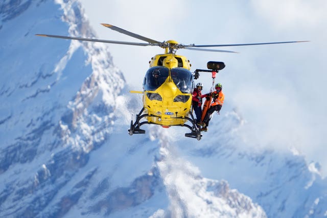 A rescue helicopter arrives after United States’ Lindsey Vonn crashes during an alpine ski women’s downhill race