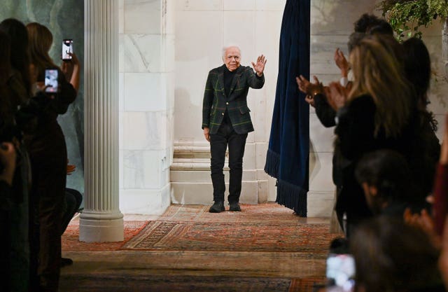 Designer Ralph Lauren takes a bow after the Ralph Lauren Fall/Winter 2026 fashion show as part of New York Fashion Week, on Tuesday, Feb. 10, 2026, in New York. 