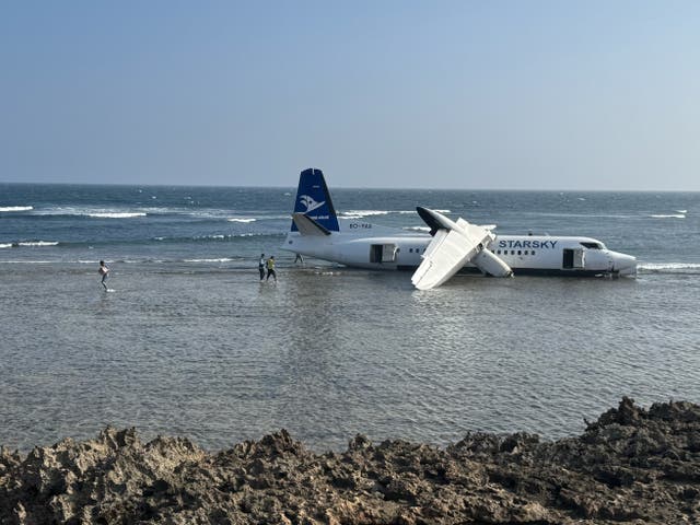 An aircraft on a shoreline