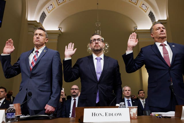 Rodney Scott, left to right, commissioner of US Customs and Border Protection, Joseph Edlow, director of US Citizenship and Immigration Services and Todd Lyons, acting director of the US Immigration and Customs Enforcement 