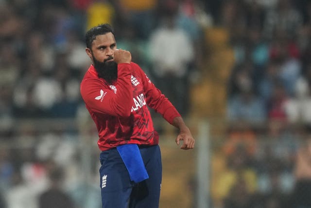 Adil Rashid celebrates the wicket of Rovman Powell