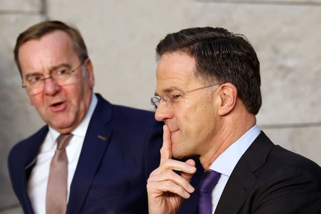 Nato secretary-general Mark Rutte, right, with Germany’s defence minister Boris Pistorius