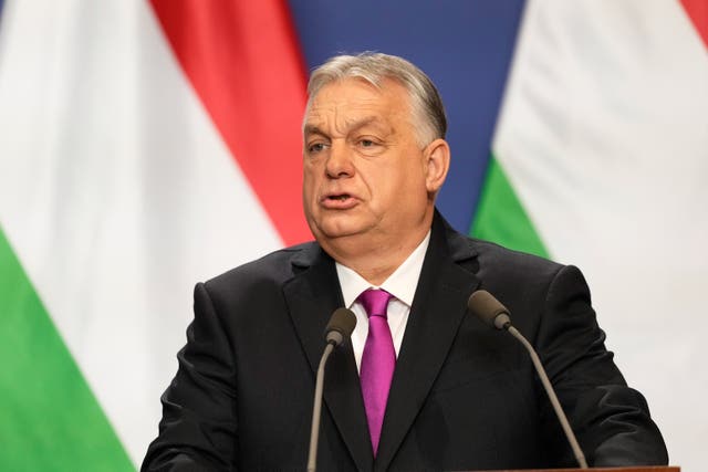 Hungary’s Viktor Orban speaks during a news conference 