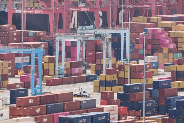 Containers stacked at the Port of Long Beach
