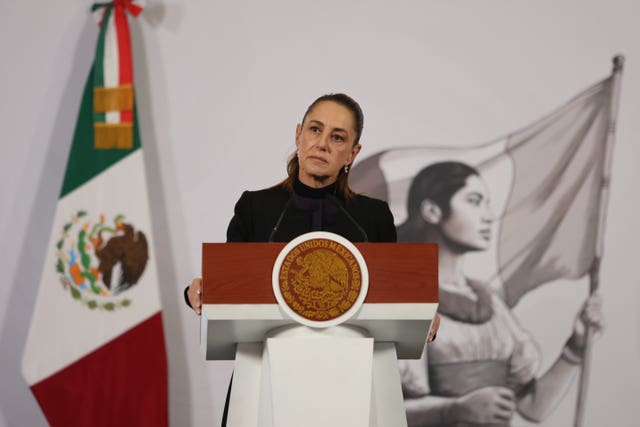 Mexican President Claudia Sheinbaum speaks to the media