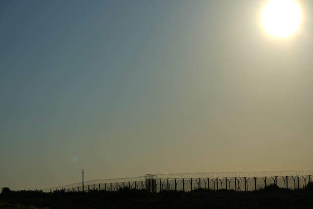 Fences of the UK’s RAF Akrotiri base after it was hit by a suspected drone strike early morning near Limassol, Cyprus