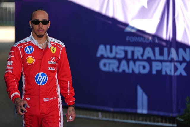 Lewis Hamilton in a media appearance ahead of the 2026 Australian Grand Prix.