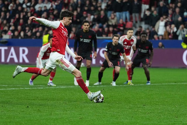 Arsenal’s Kai Havertz scores a penalty