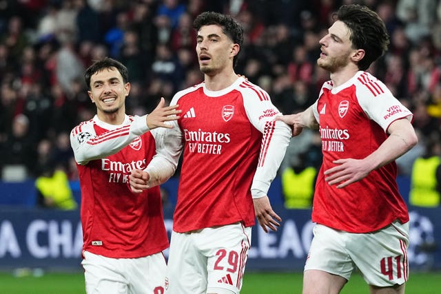 Arsenal’s Kai Havertz (centre) celebrates his late equaliser