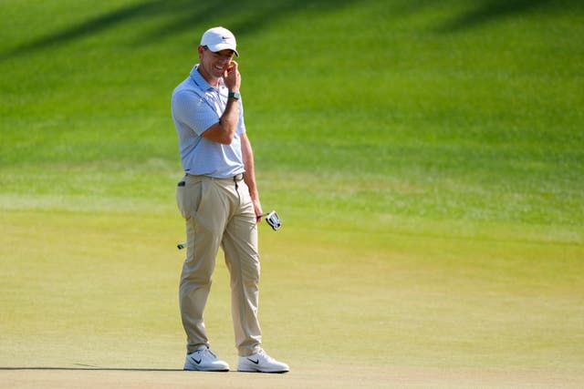 Rory McIlroy walks to green on the eighth hole during the final round of the Masters