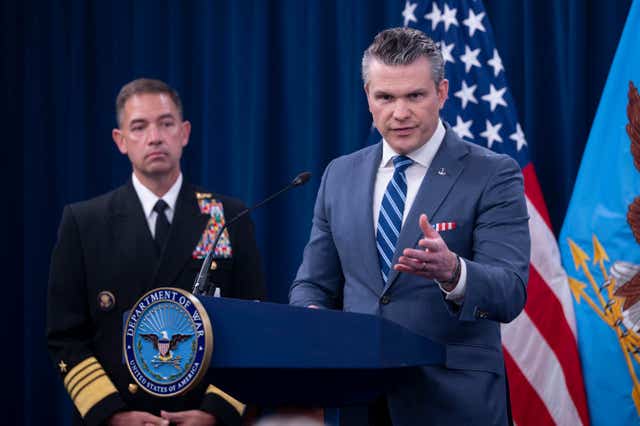 Pete Hegseth at a Pentagon briefing