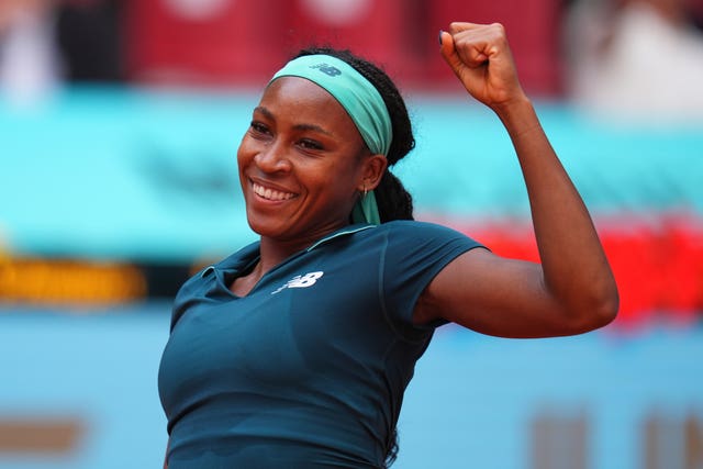 Coco Gauff celebrates victory