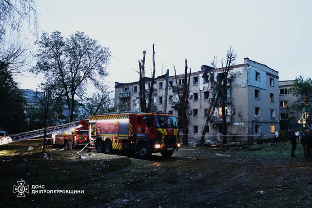 A residential building is seen damaged after a Russian strike on Dnipro, Ukraine 